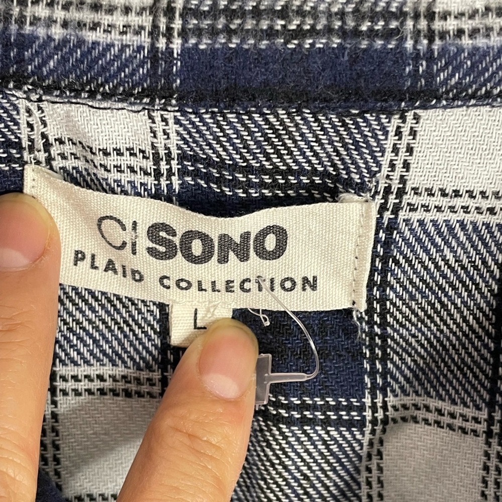 Ci Sonó Plaid Collection Shirts Womens L Plaid Button Up Long Sleeve Blue/White - Picture 2 of 13